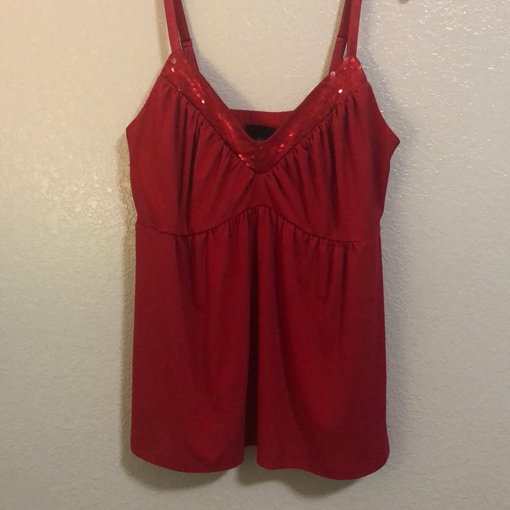 TORRID SIZE 2 RED DRESSY TANK/CAMI SEQUINED NECK